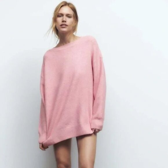 Zara Wool Blend Oversized Knit Sweater Pink Size Small - Picture 3 of 8
